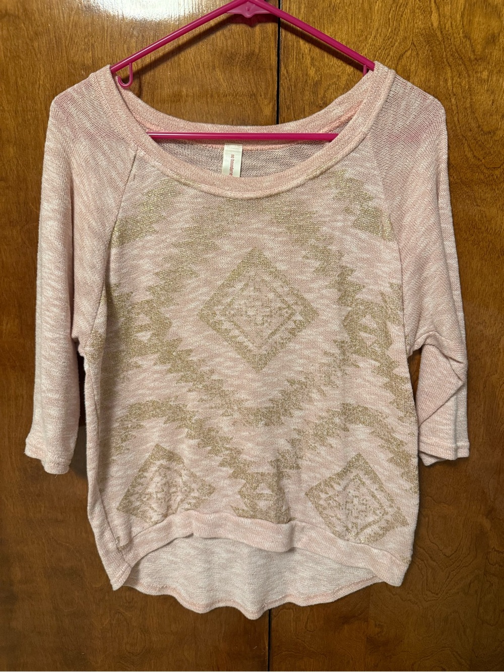 Light Pink Aztec-Pattern Knit Sweatshirt - Feminine Relaxed Fit